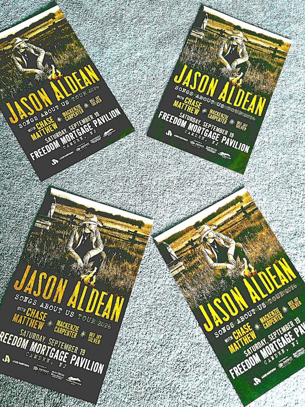 Jason Aldean / Chase Matthew (4) 11"x17" authentic mini 2026 tour poster lot